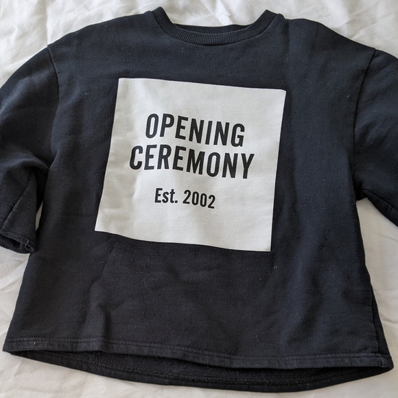 Opening Ceremony Cropped Logo Sweatshirt Black White - Picture 1 of 8